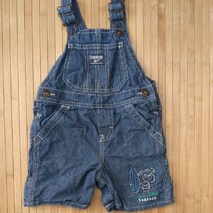 OshKosh B'Gosh Blue Denim Kids Lightweight Surf Shorts Overalls, Size 18 Months